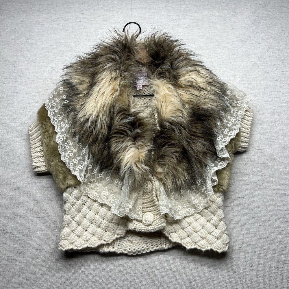 Romeo & Juliet Couture Fur Cardigan Sz Medium M Knit Lace Fairy Whimsy Cottage